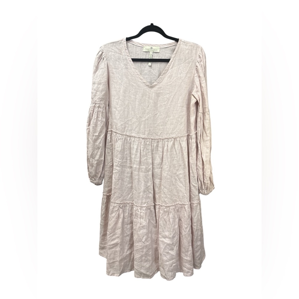 Crown Linen Designs Dusty Pink Tiered 100% Linen Dress size small - Picture 2 of 6